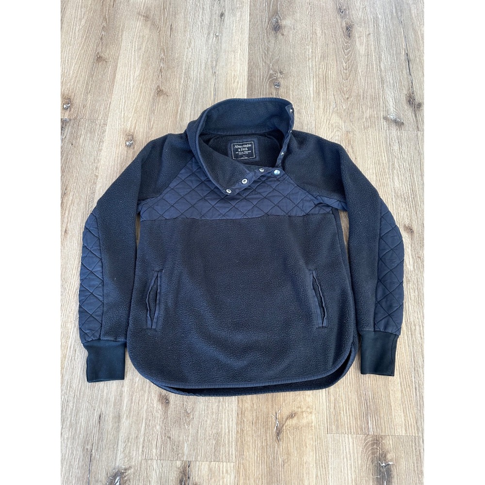 Abercrombie & Fitch Womens Black Quilted Fleece Snap Neck‎ Fleece Pullover Small